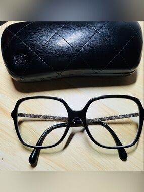 CHANEL Black Oversized Rectangular Eyeglass Frames 3367 with Quilted CHANEL Case